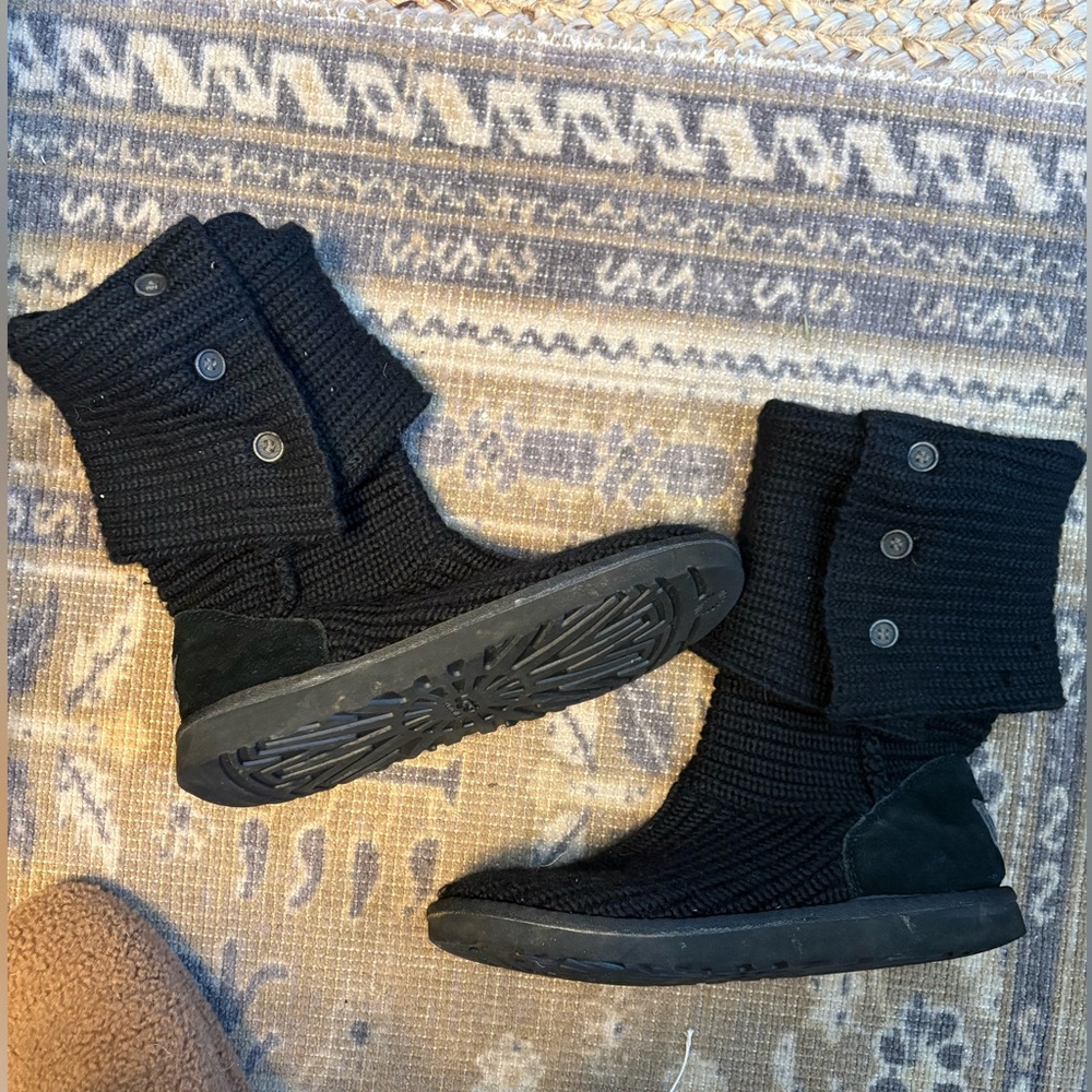 UGG Black Knit Boots with Button Detail